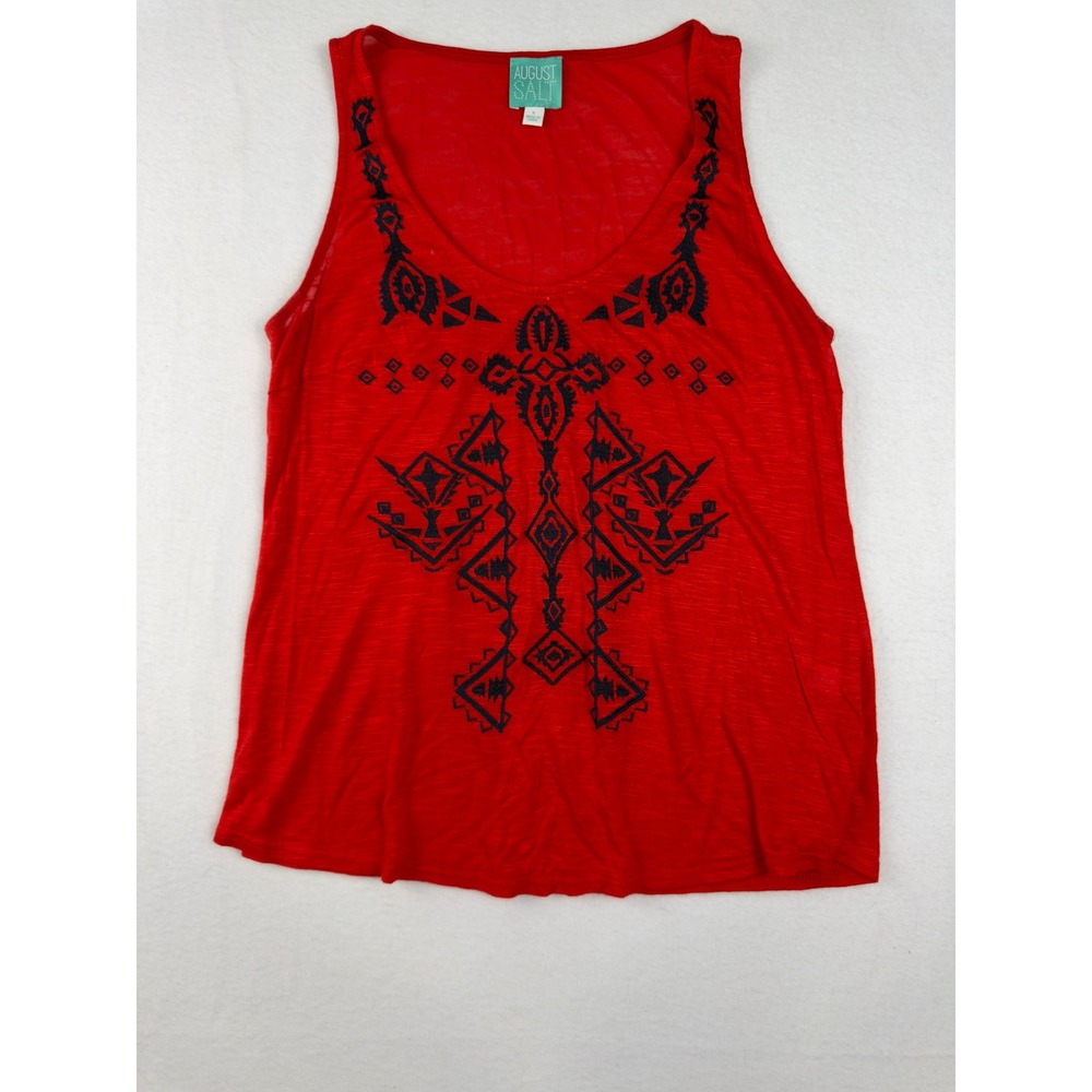 August Salt Womens Red Embroidered Boho Sleeveless Tank Top Size S Rayon